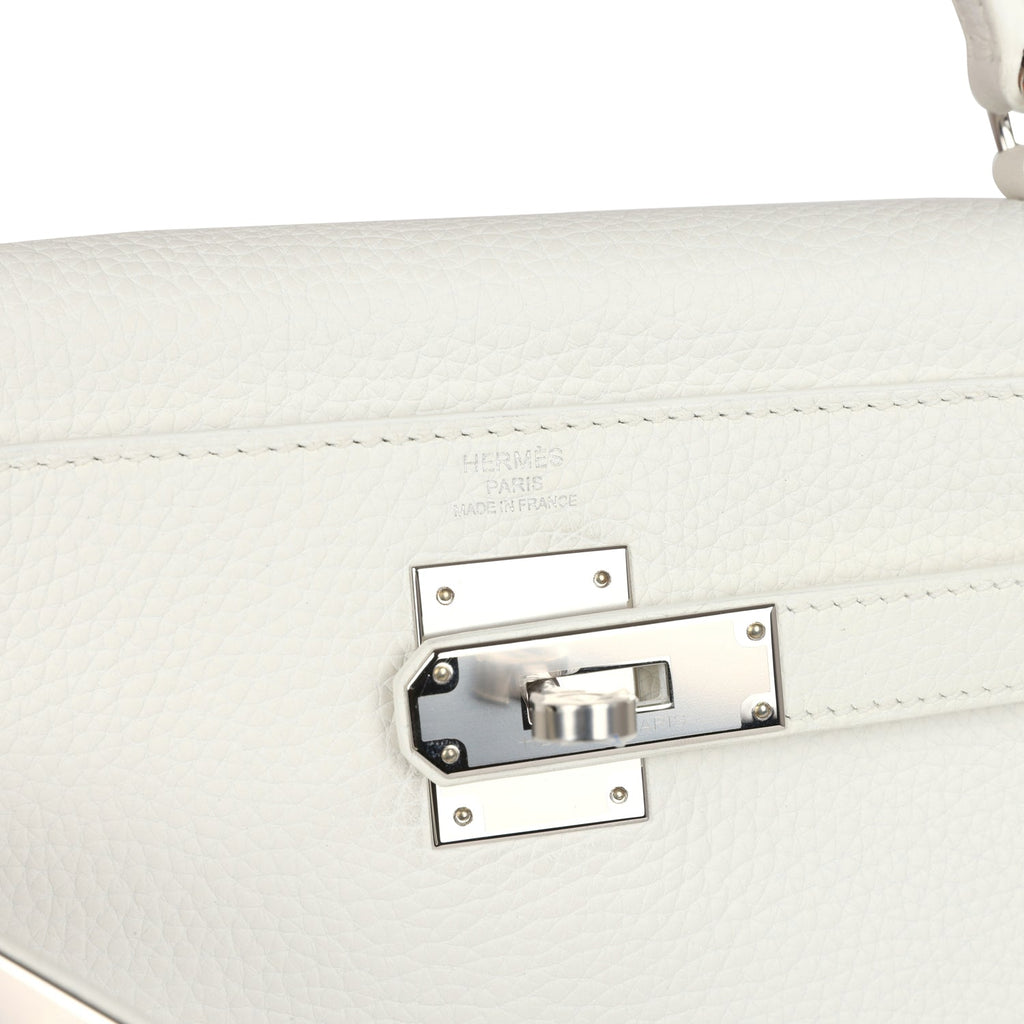 Kelly Retourne 28 White Clemence Palladium Hardware Bag