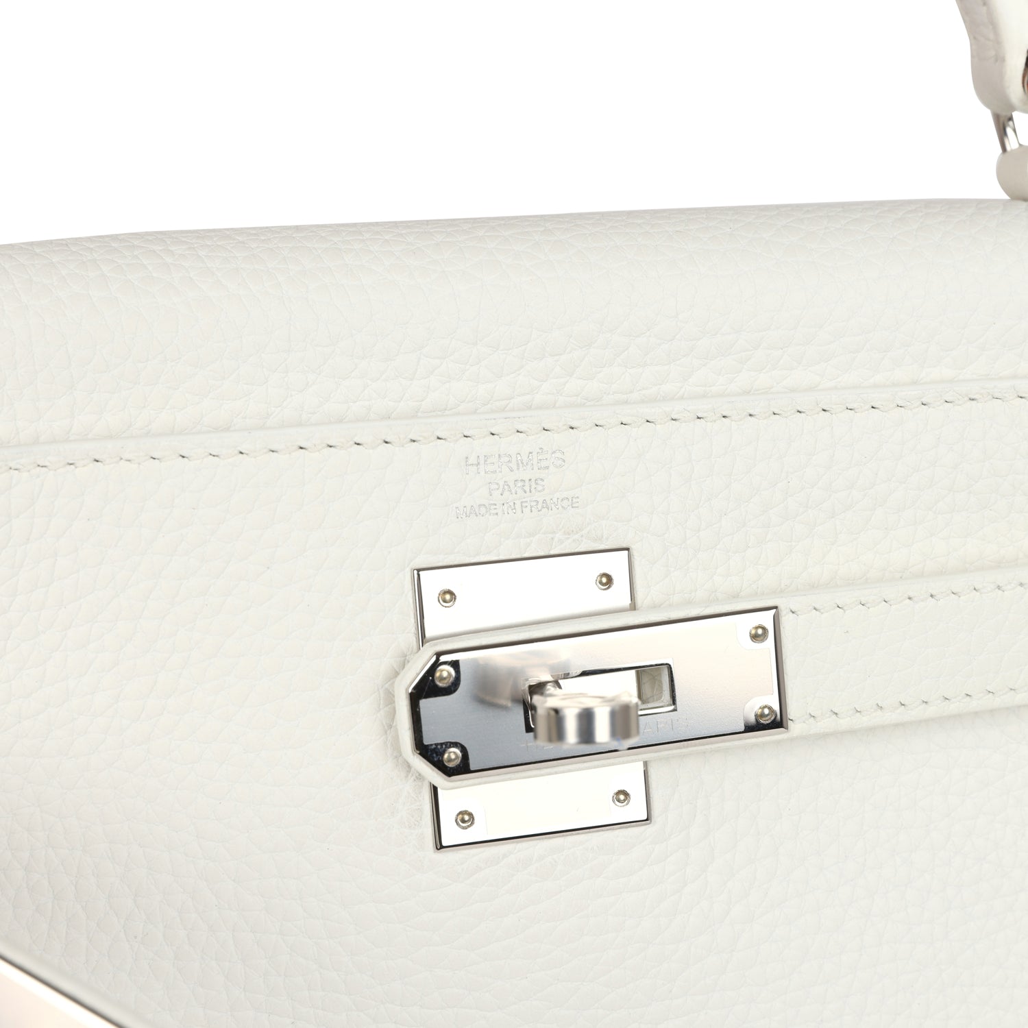 Kelly Retourne 28 White Clemence Palladium Hardware Bag