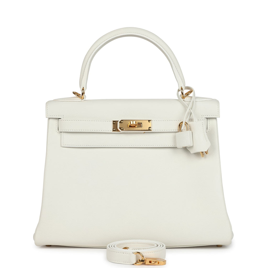 Kelly Retourne 28 White Evercolor Gold Hardware Bag