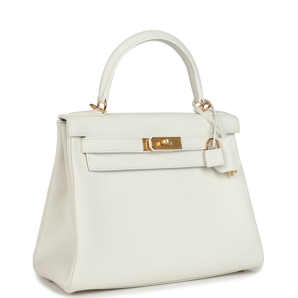 Kelly Retourne 28 White Evercolor Gold Hardware Bag