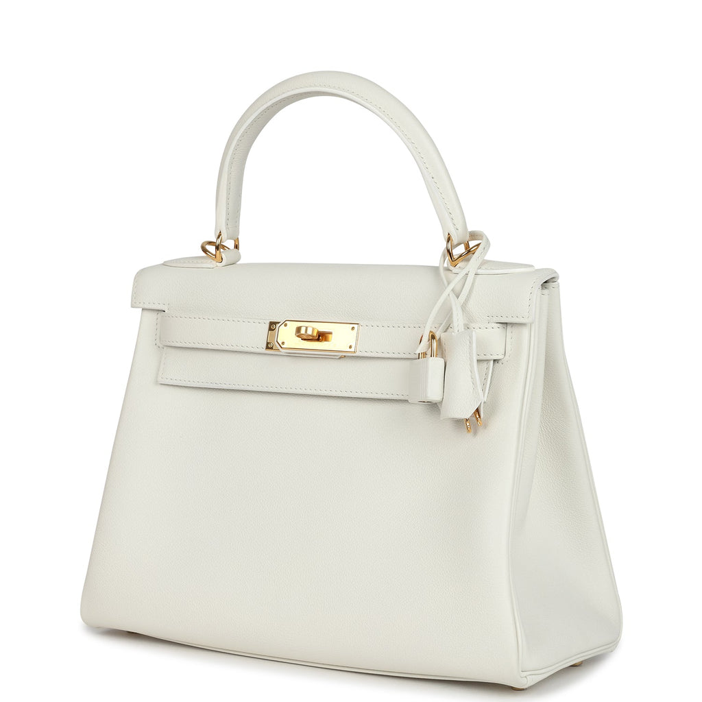 Kelly Retourne 28 White Evercolor Gold Hardware Bag