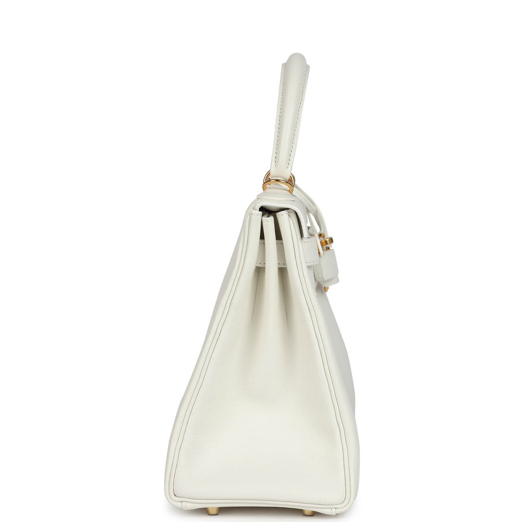 Kelly Retourne 28 White Evercolor Gold Hardware Bag