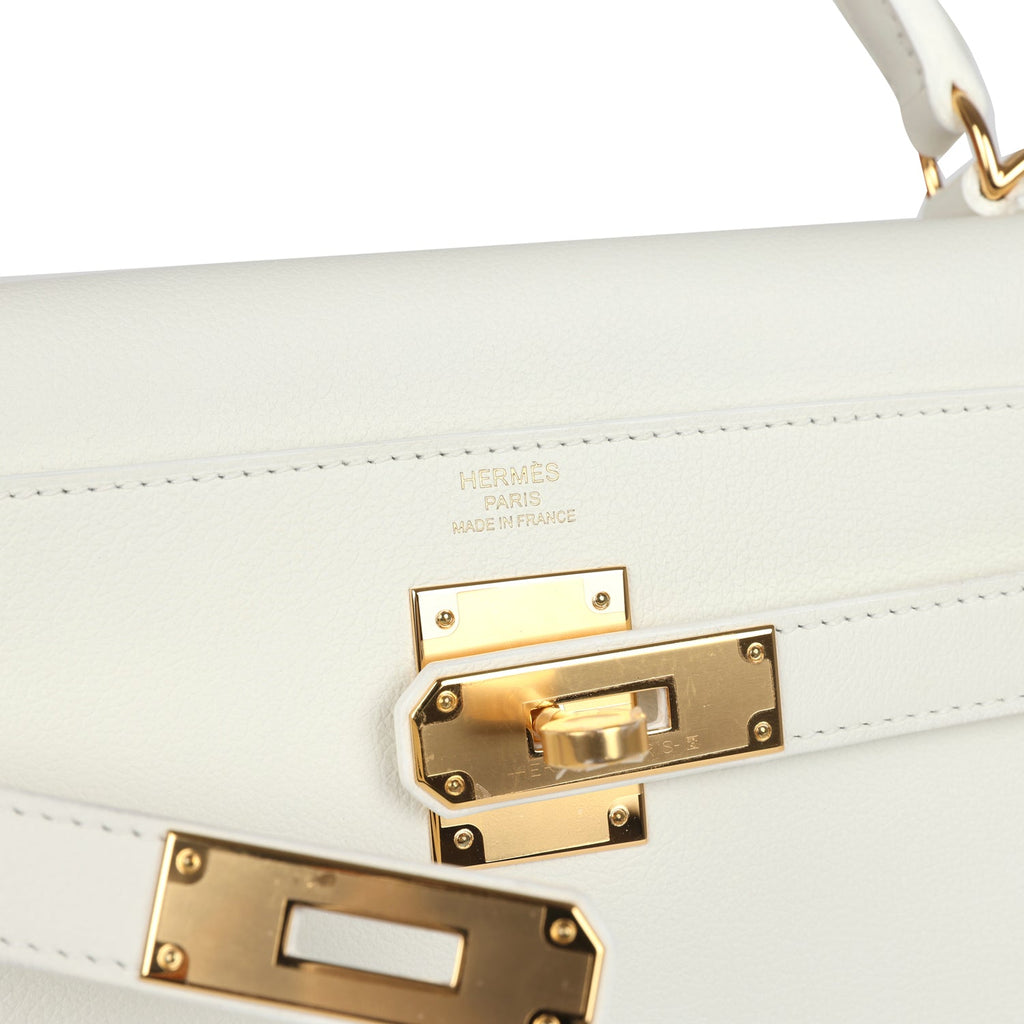 Kelly Retourne 28 White Evercolor Gold Hardware Bag