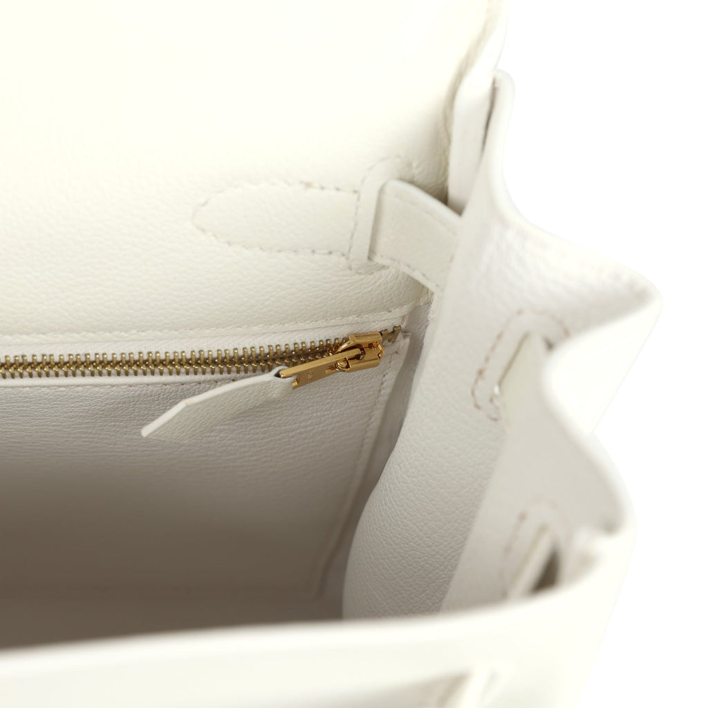 Kelly Retourne 28 White Evercolor Gold Hardware Bag