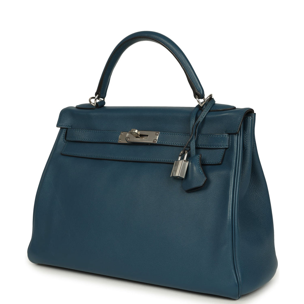 Kelly Retourne 32 Bleu De Malte Swift Palladium Hardware Bag