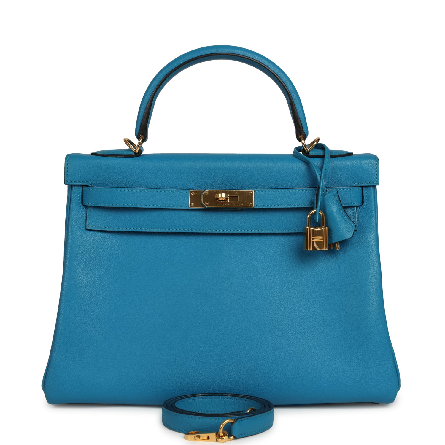 Kelly Retourne 32 Bleu Zanzibar Evercolor Gold Hardware Bag