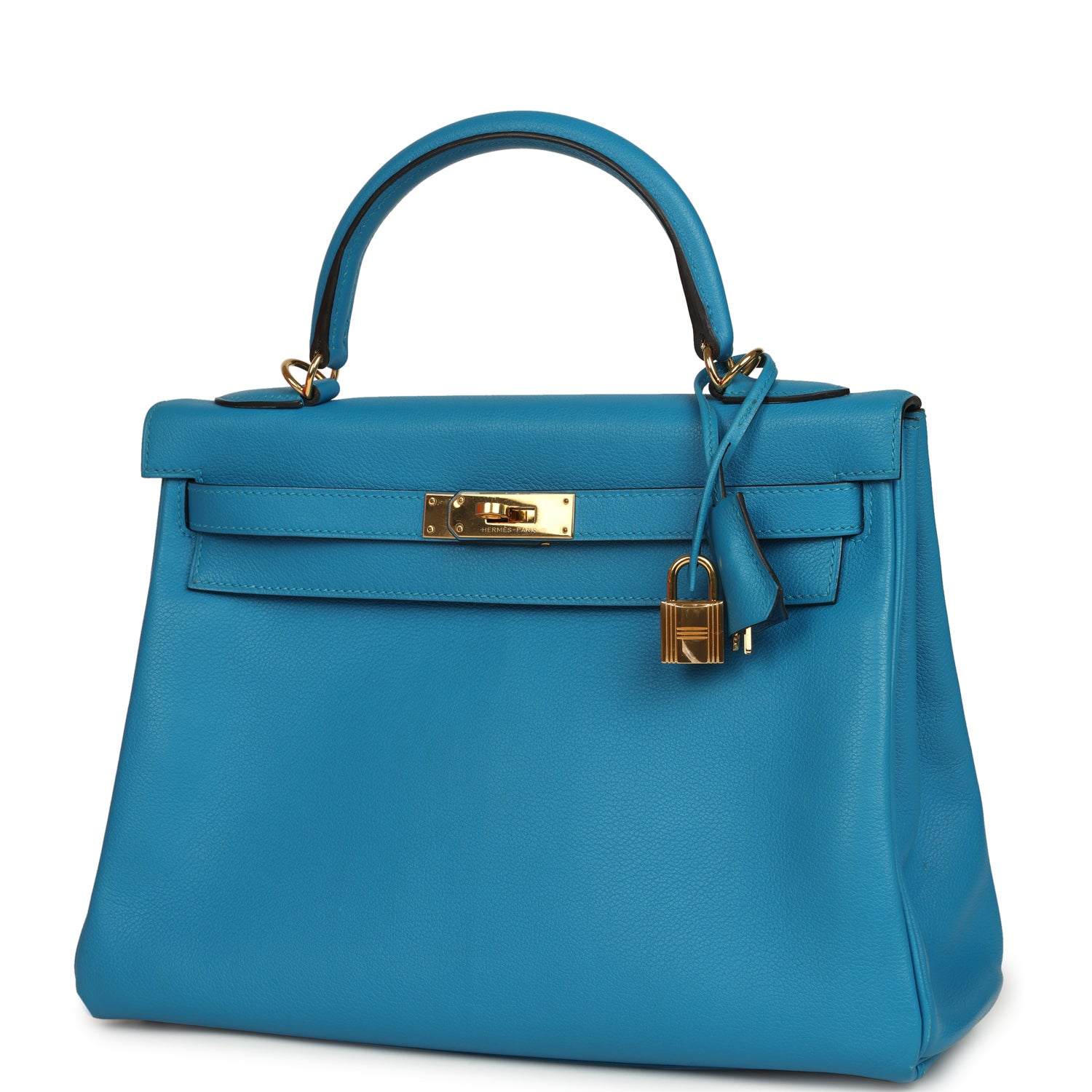 Kelly Retourne 32 Bleu Zanzibar Evercolor Gold Hardware Bag