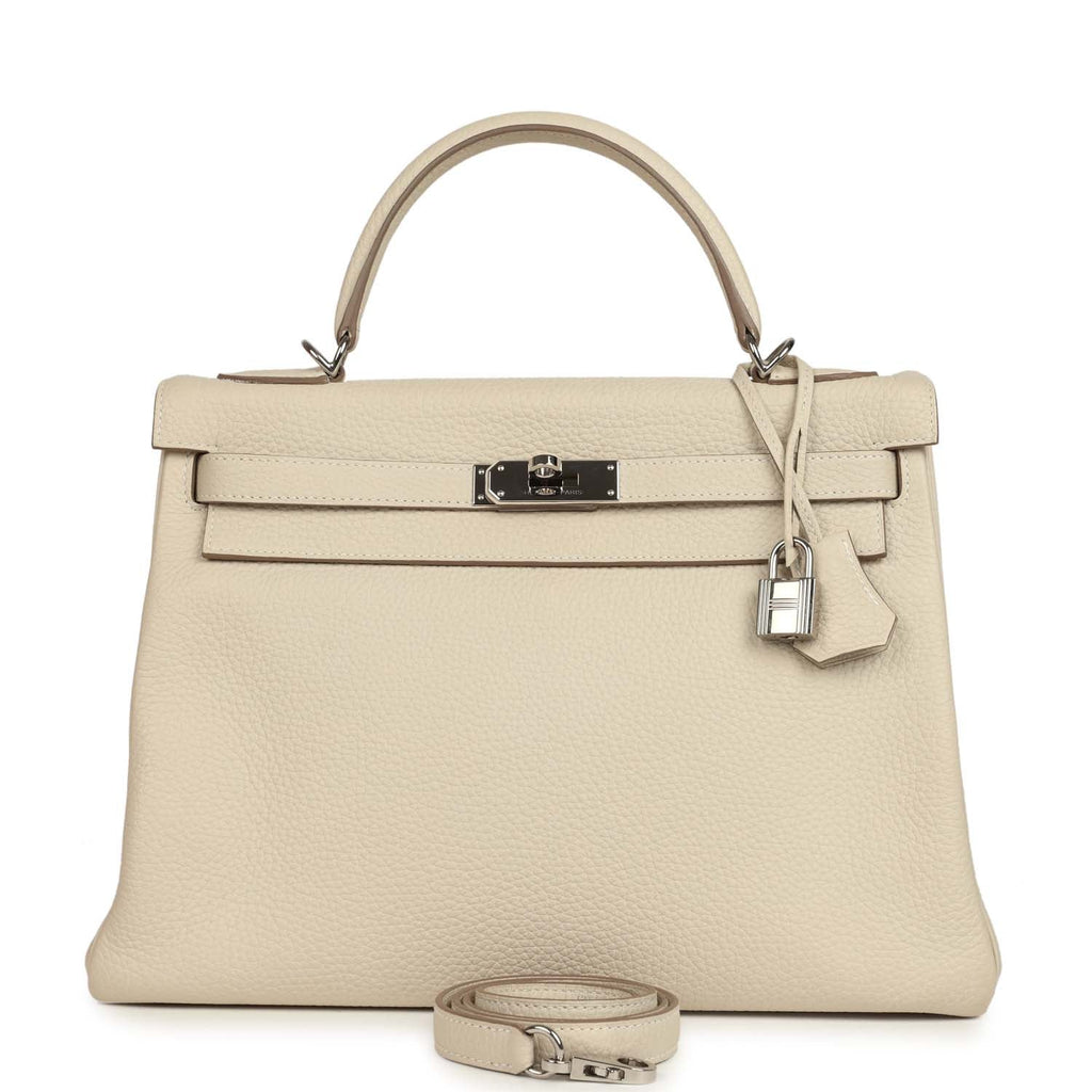 Kelly Retourne 32 Craie Togo Palladium Hardware Bag
