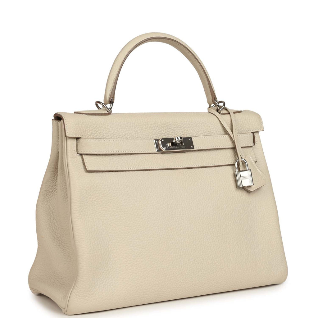 Kelly Retourne 32 Craie Togo Palladium Hardware Bag