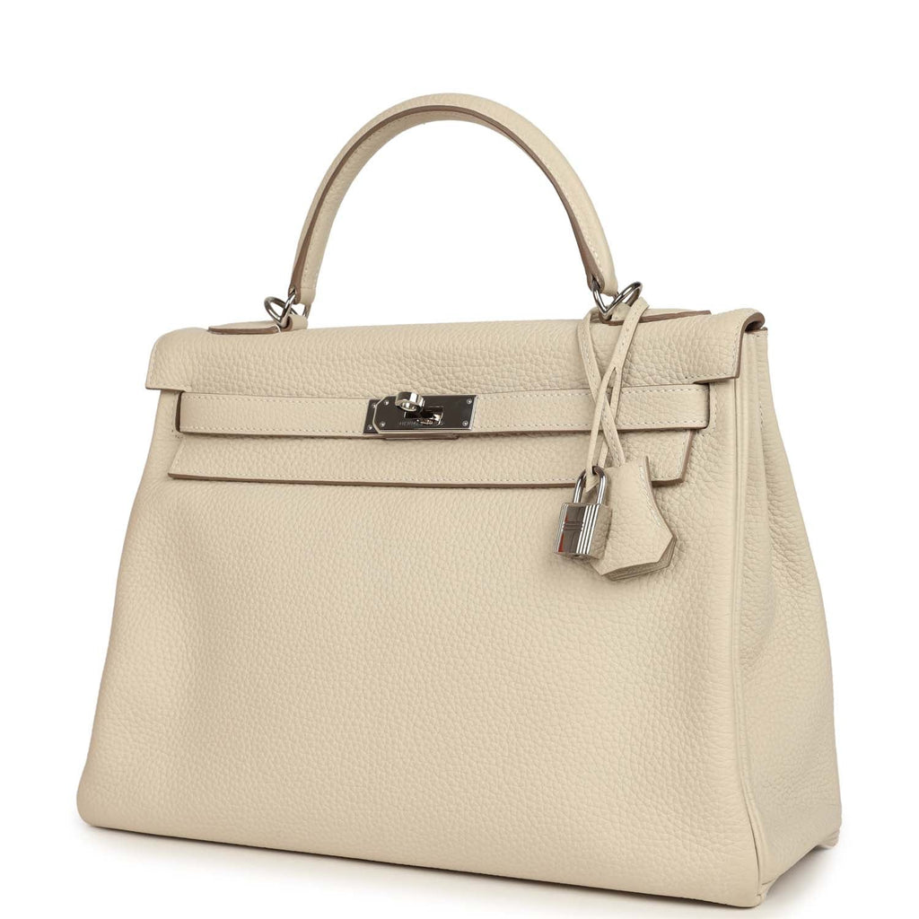 Kelly Retourne 32 Craie Togo Palladium Hardware Bag