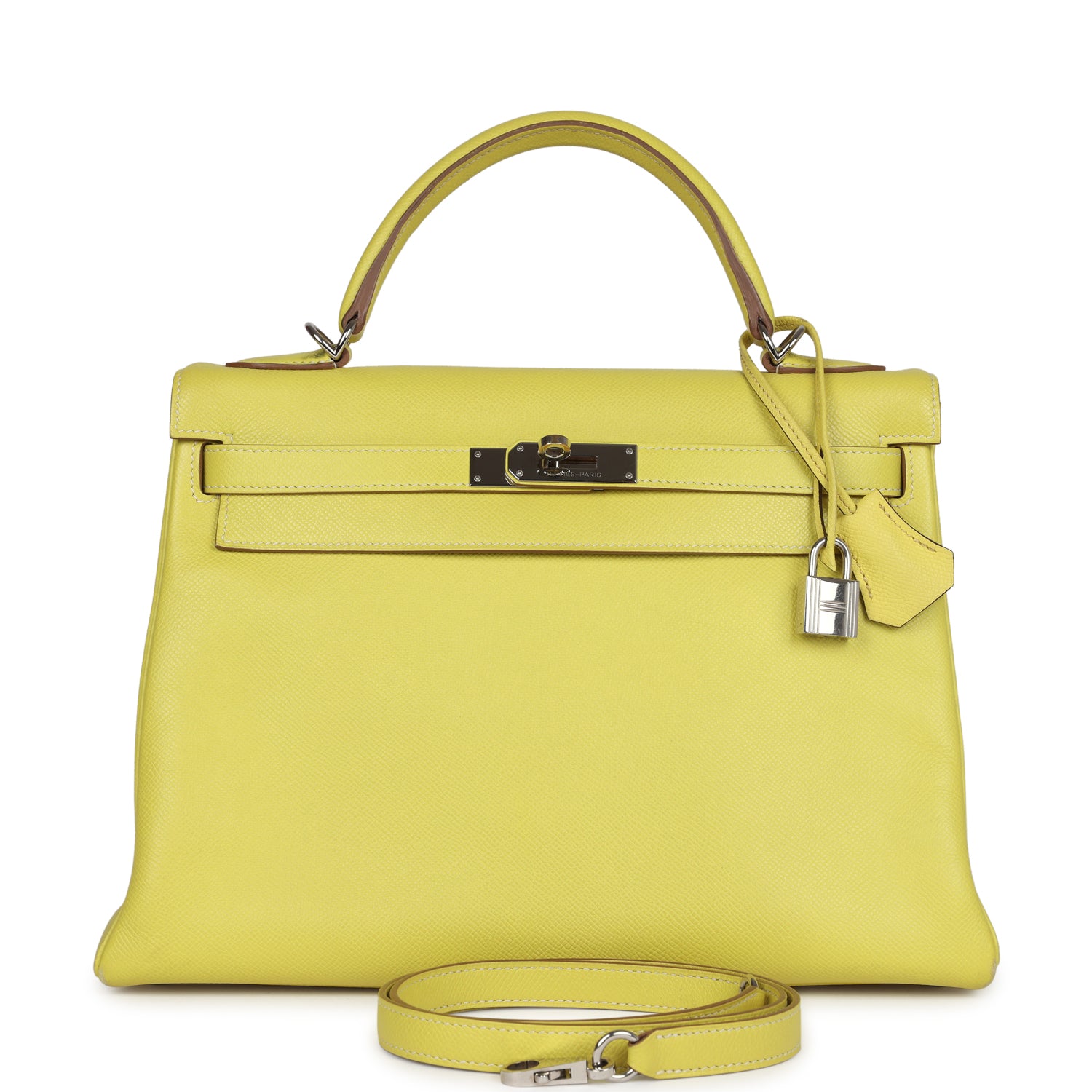 Kelly Retourne 32 Lime Candy Epsom Palladium Hardware Bag