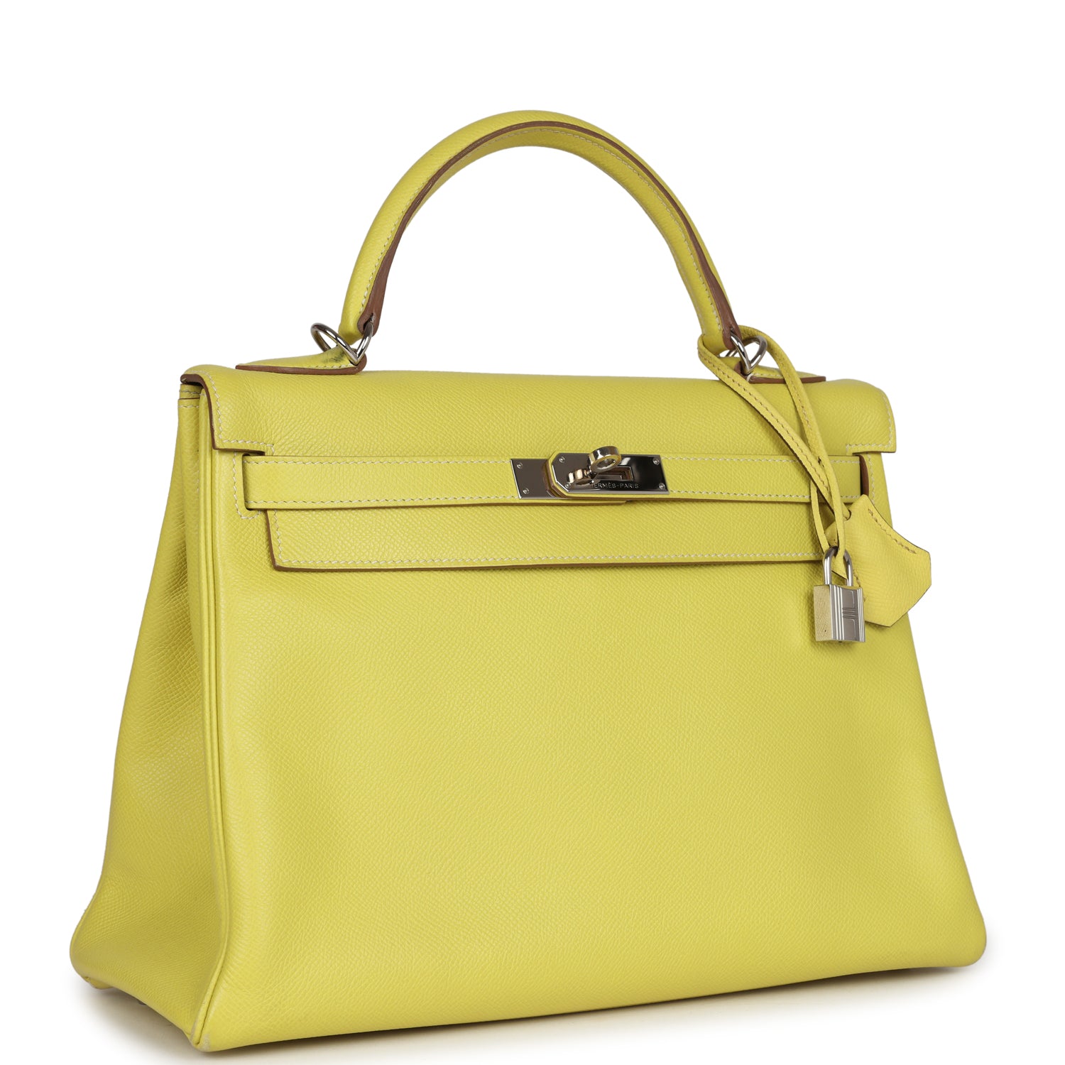 Kelly Retourne 32 Lime Candy Epsom Palladium Hardware Bag
