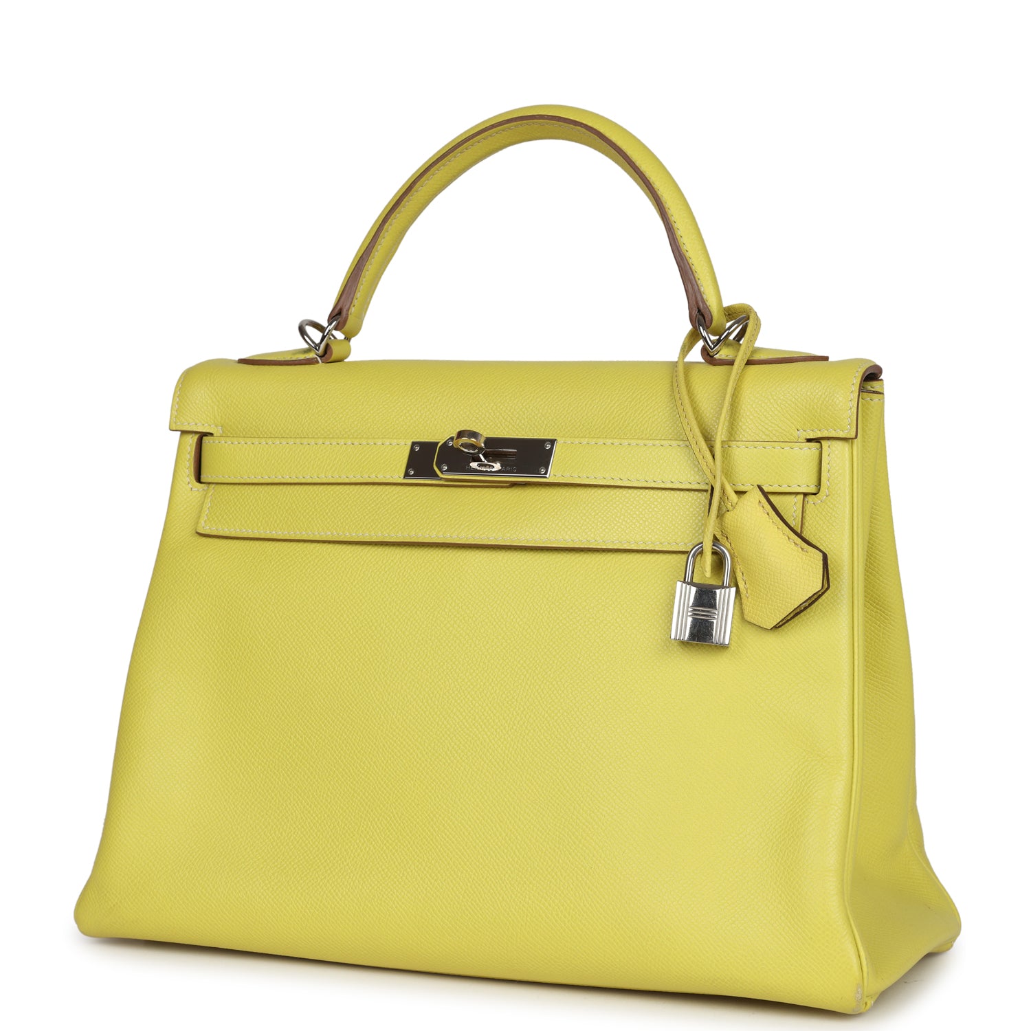 Kelly Retourne 32 Lime Candy Epsom Palladium Hardware Bag