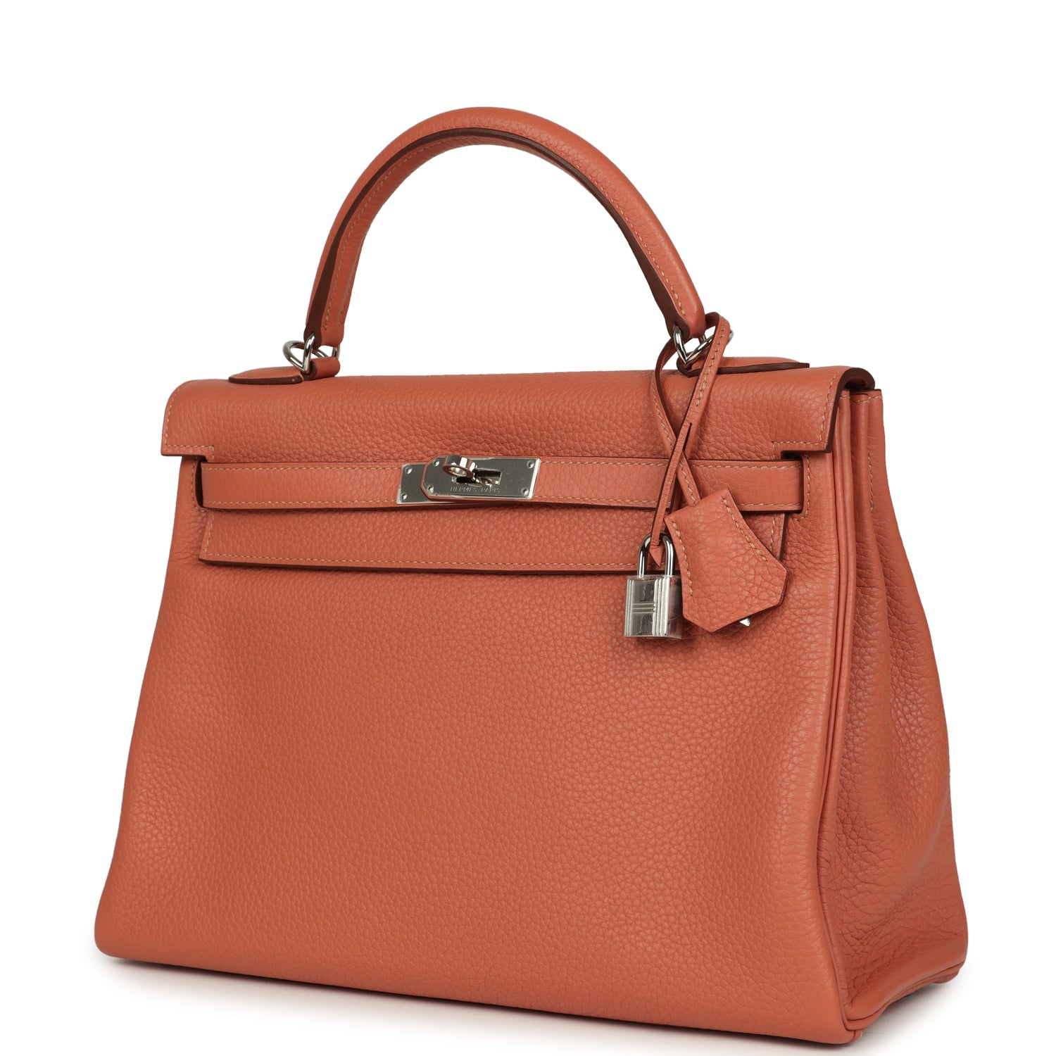 Kelly Retourne 32 Rose Tea Clemence Palladium Hardware Bag