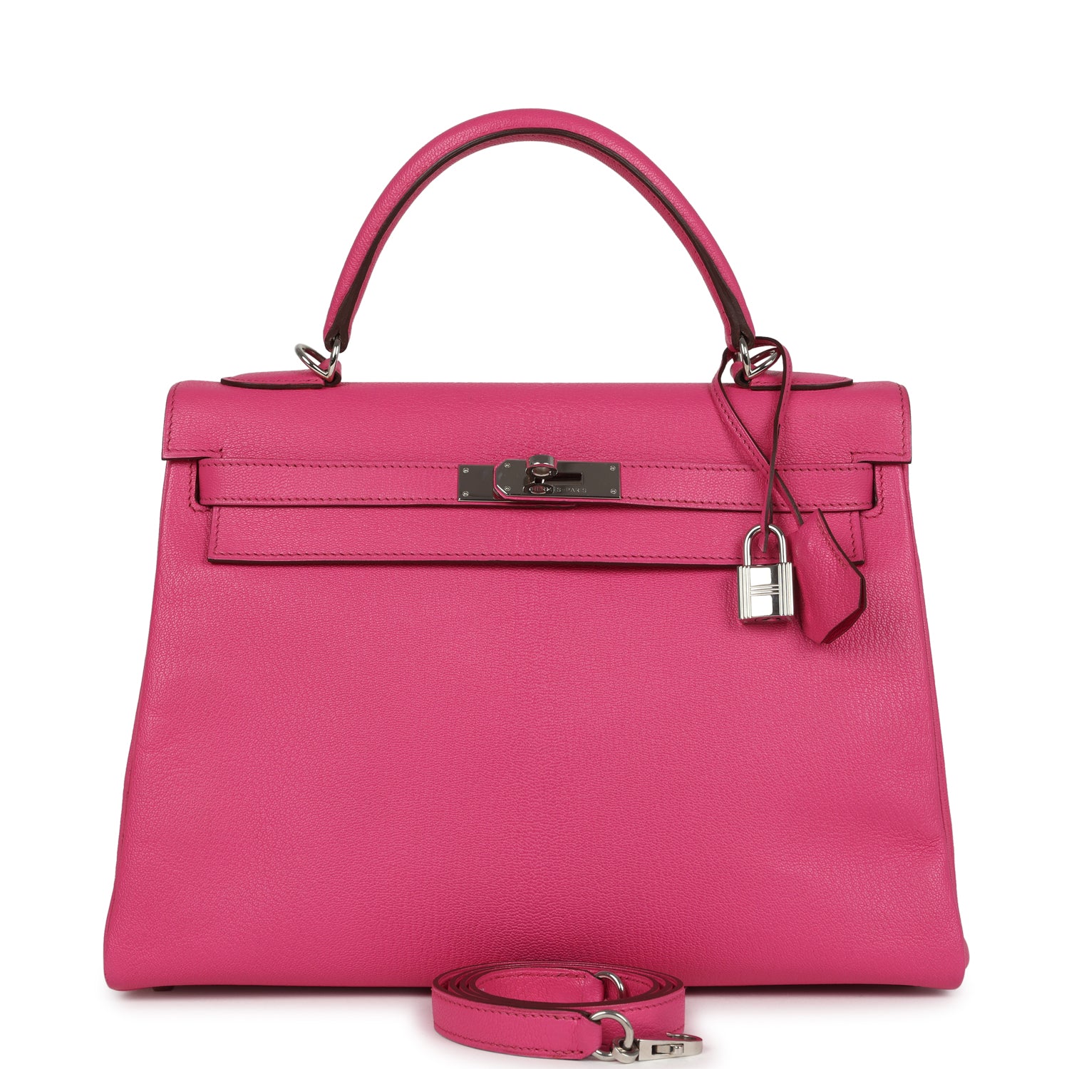 Kelly Retourne 32 Rose Tyrien Chevre Palladium Hardware Bag