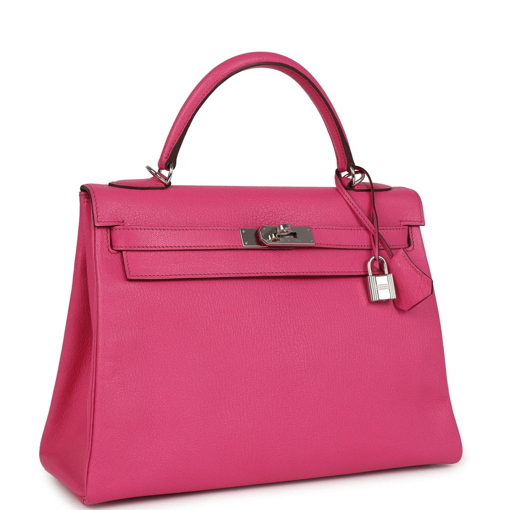 Kelly Retourne 32 Rose Tyrien Chevre Palladium Hardware Bag