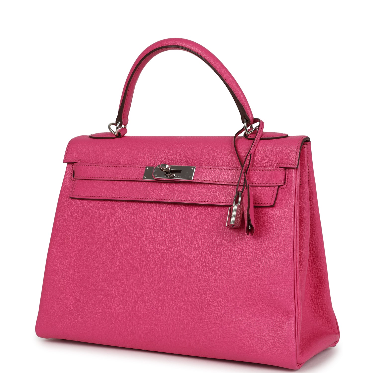 Kelly Retourne 32 Rose Tyrien Chevre Palladium Hardware Bag