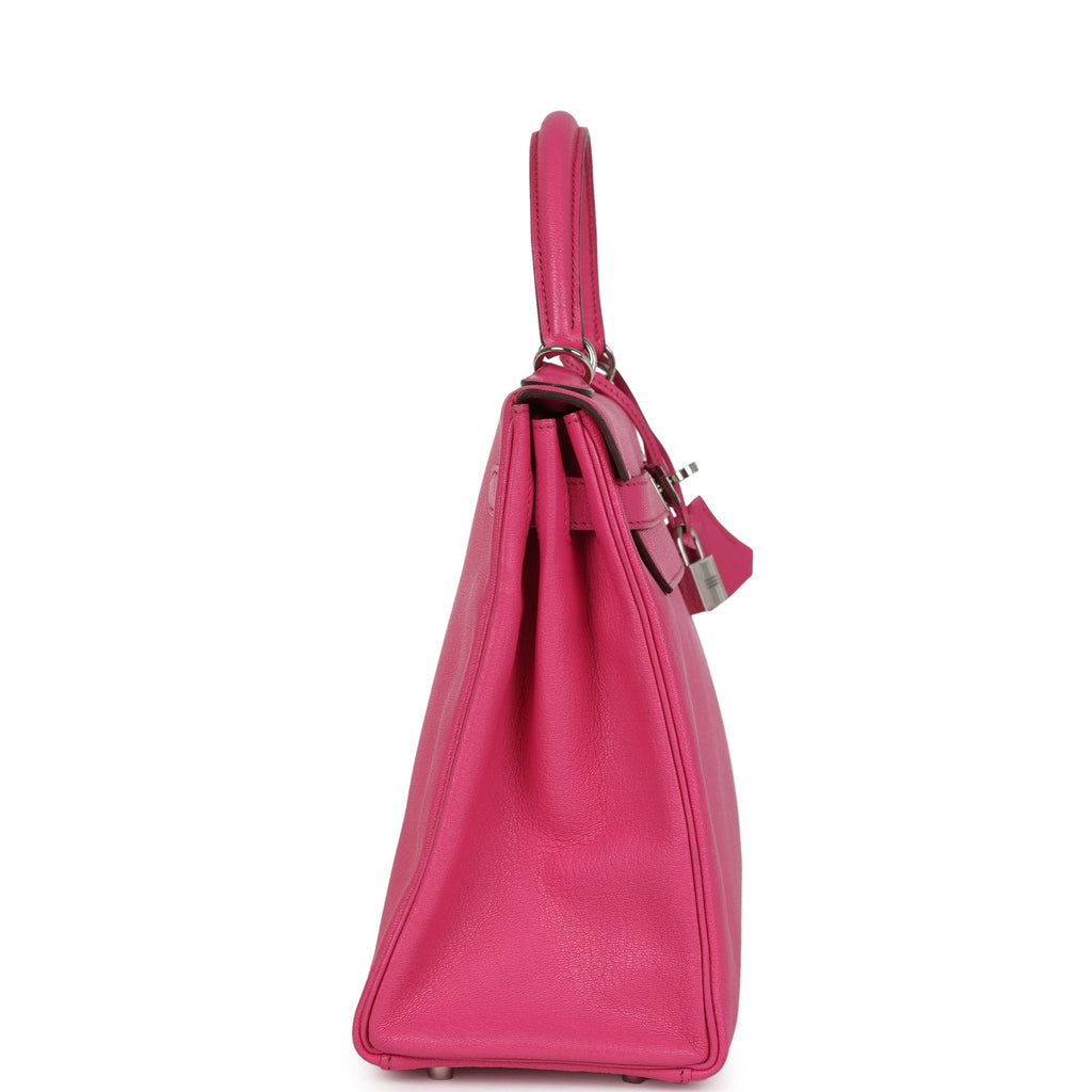 Kelly Retourne 32 Rose Tyrien Chevre Palladium Hardware Bag