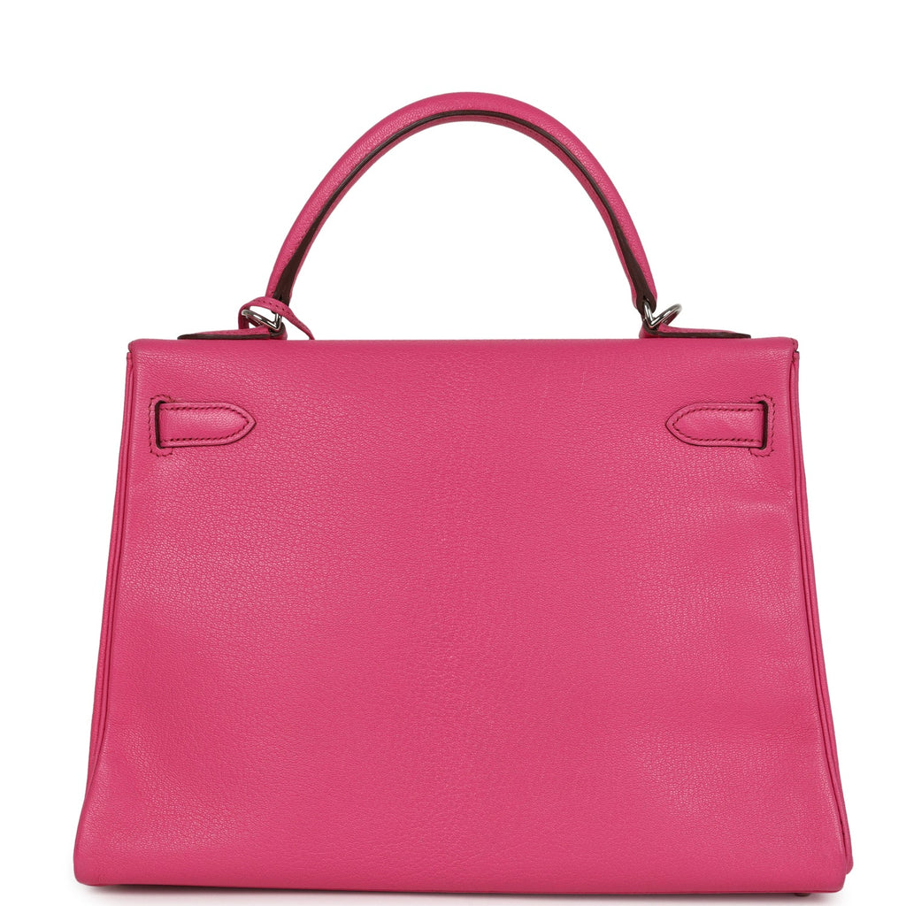Kelly Retourne 32 Rose Tyrien Chevre Palladium Hardware Bag