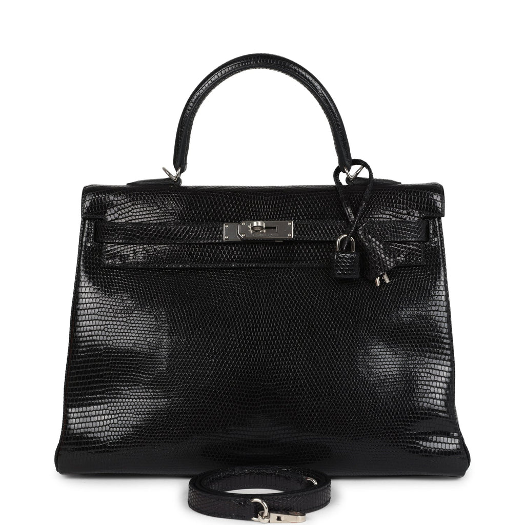 Kelly Retourne 35 Black Varanus Niloticus Lizard Palladium Hardware Bag