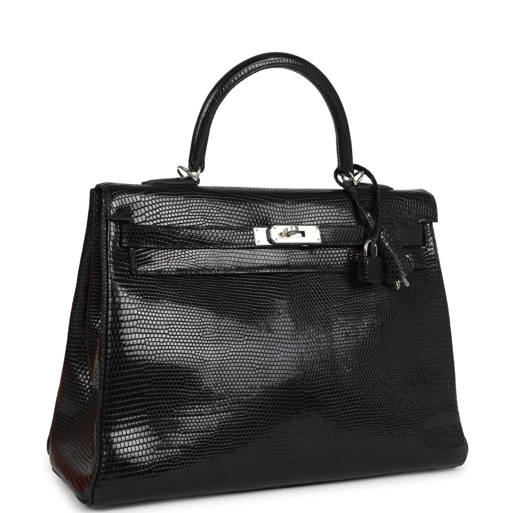 Kelly Retourne 35 Black Varanus Niloticus Lizard Palladium Hardware Bag