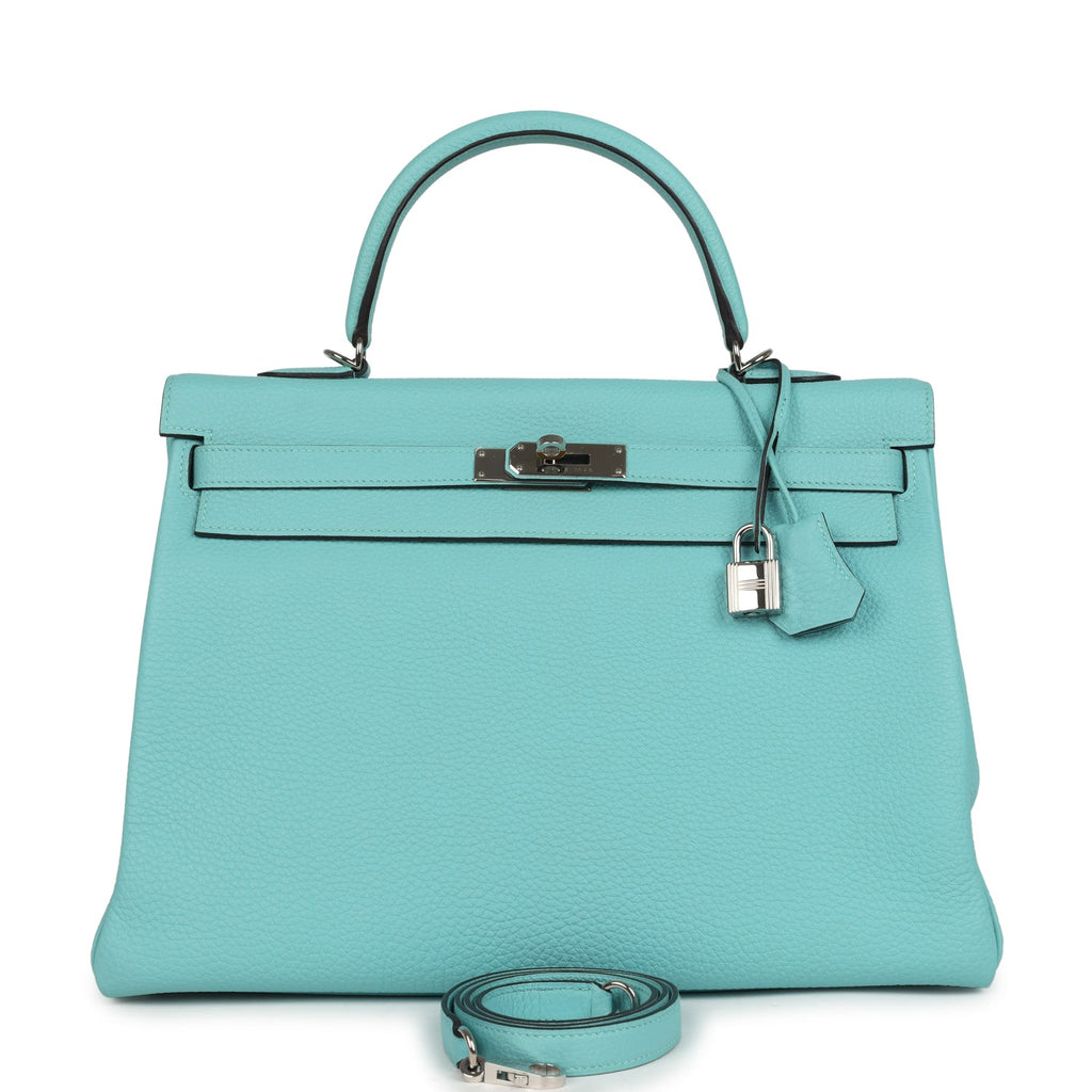 Kelly Retourne 35 Bleu Atoll Clemence Palladium Hardware Bag