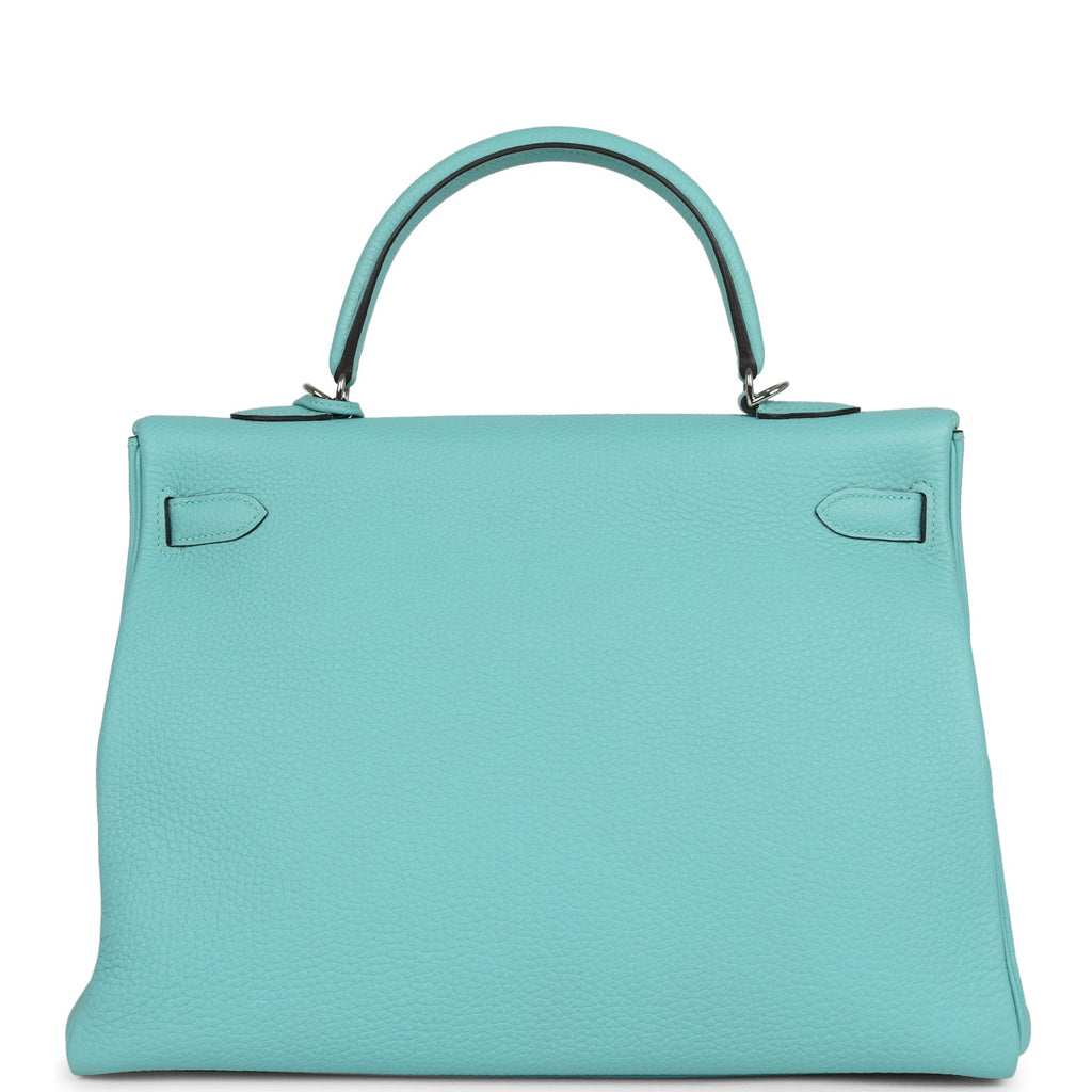 Kelly Retourne 35 Bleu Atoll Clemence Palladium Hardware Bag