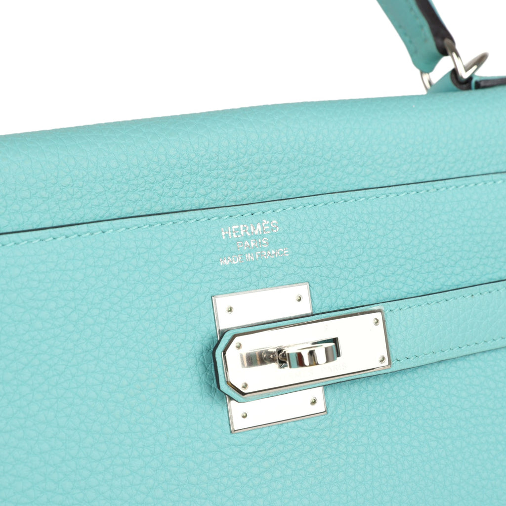 Kelly Retourne 35 Bleu Atoll Clemence Palladium Hardware Bag