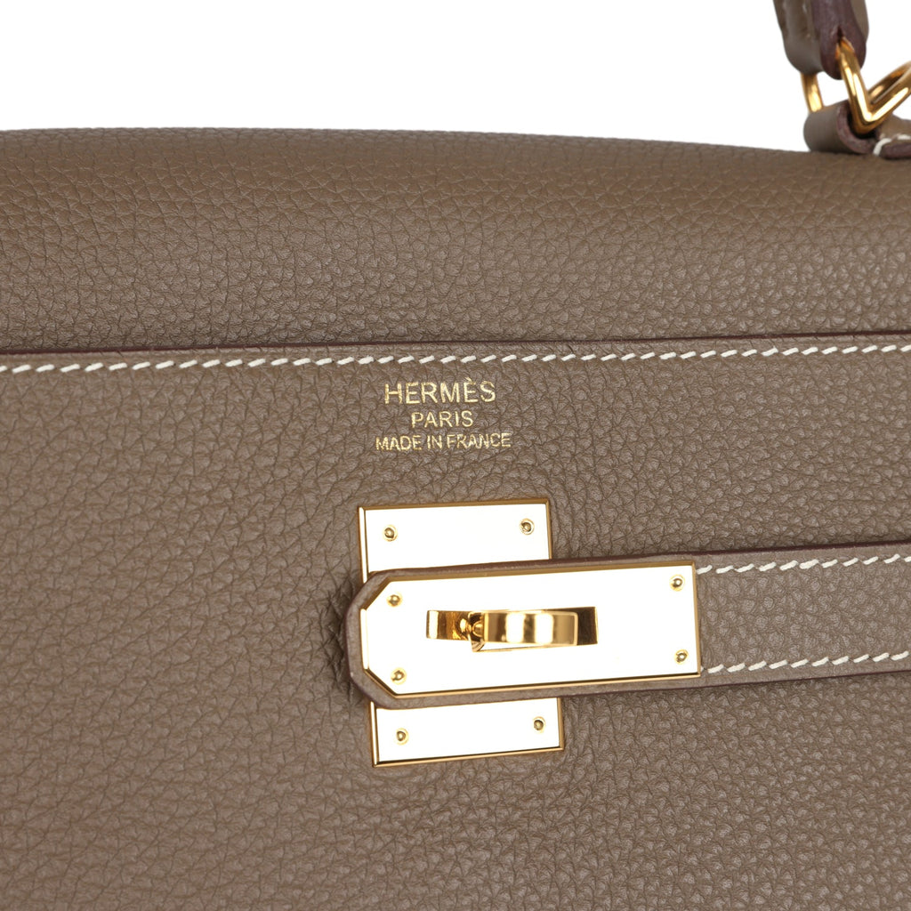 Kelly Retourne 35 Etoupe Togo Gold Hardware Bag