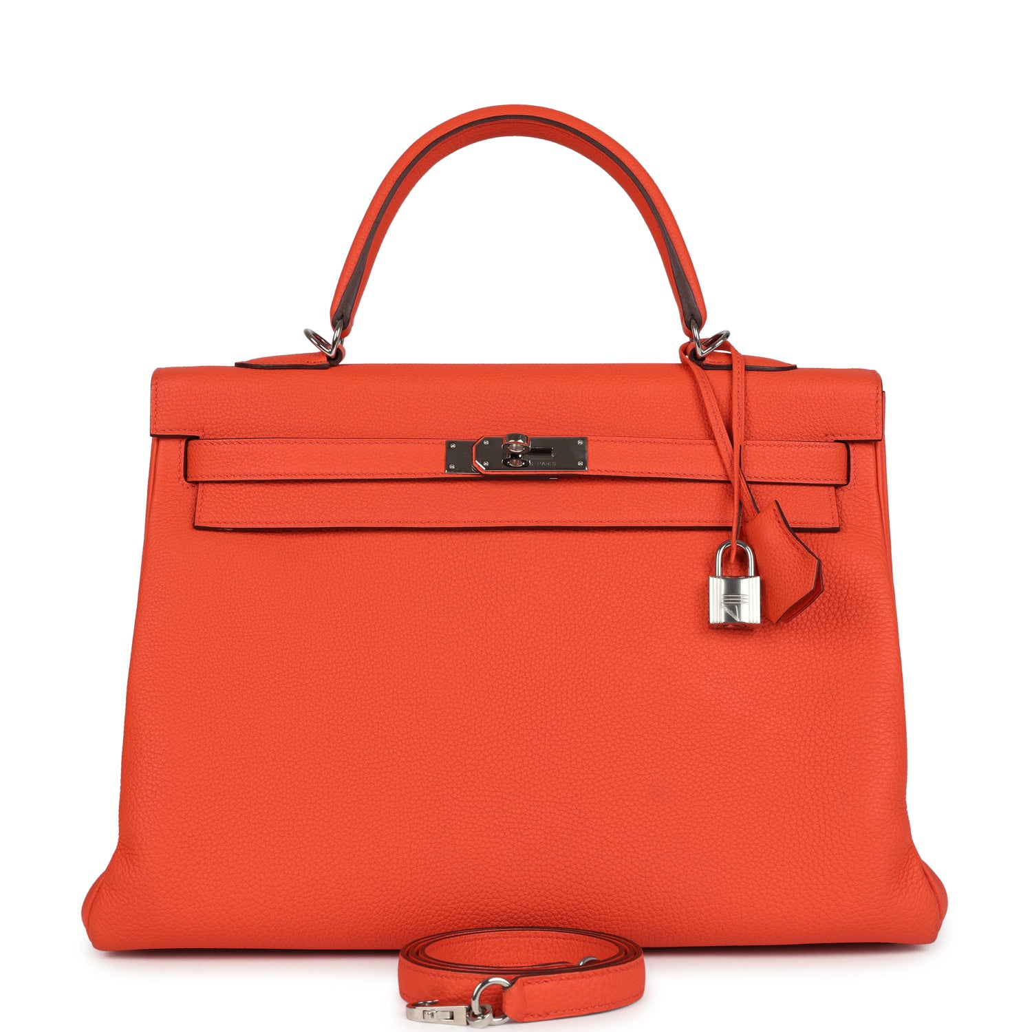 Kelly Retourne 35 Orange Poppy Togo Palladium Hardware Bag