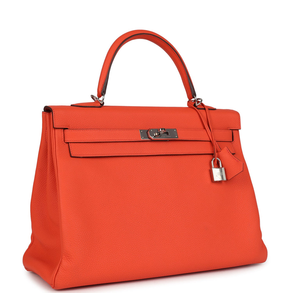Kelly Retourne 35 Orange Poppy Togo Palladium Hardware Bag