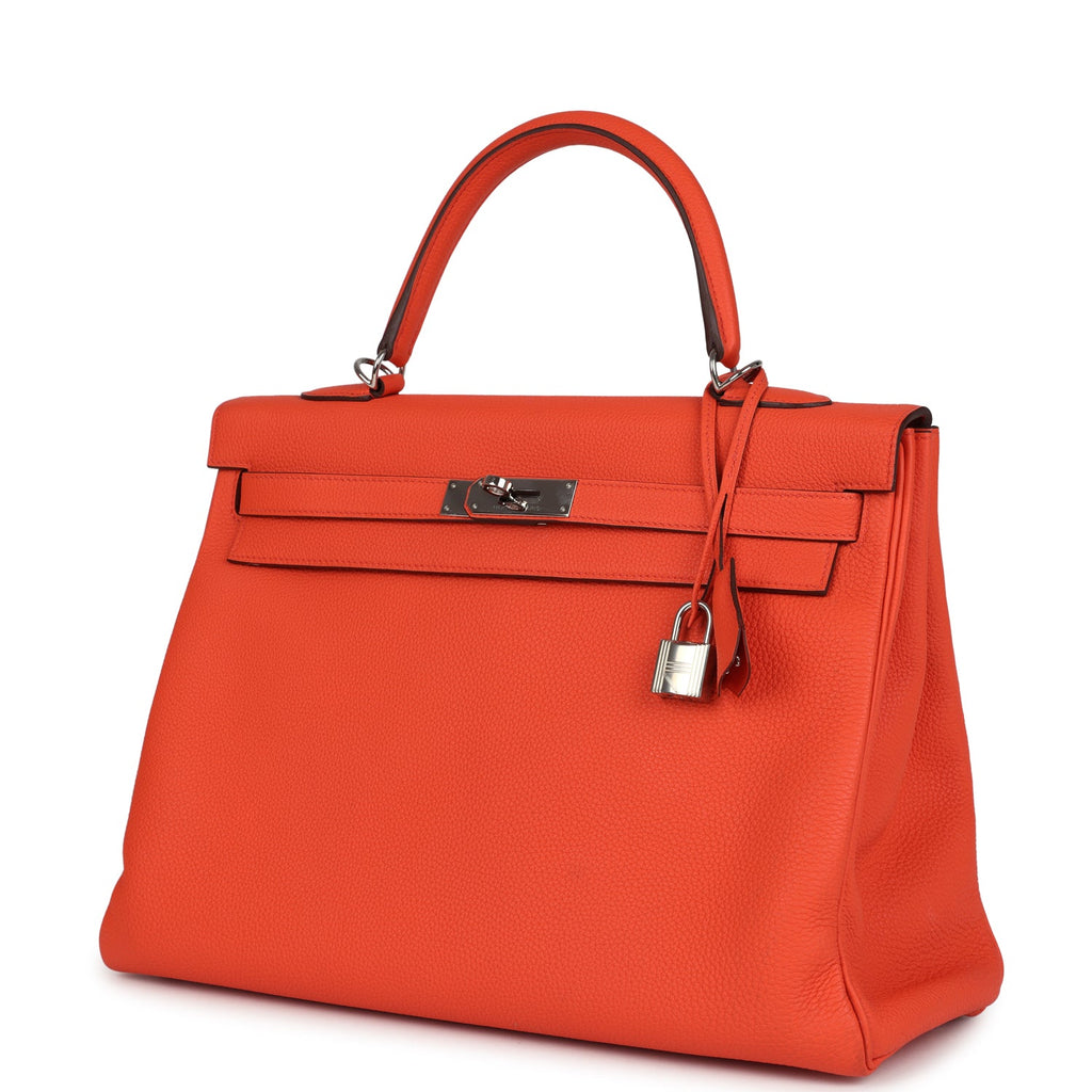 Kelly Retourne 35 Orange Poppy Togo Palladium Hardware Bag