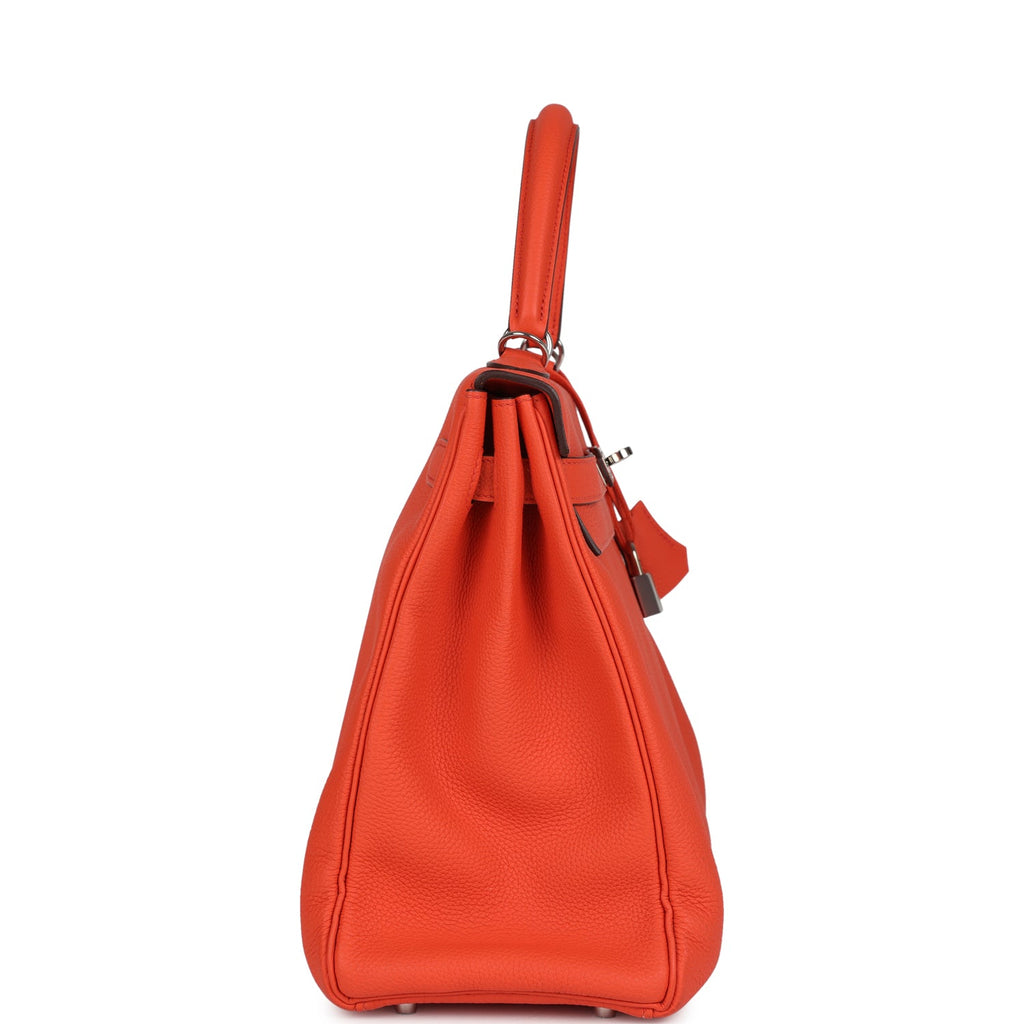 Kelly Retourne 35 Orange Poppy Togo Palladium Hardware Bag