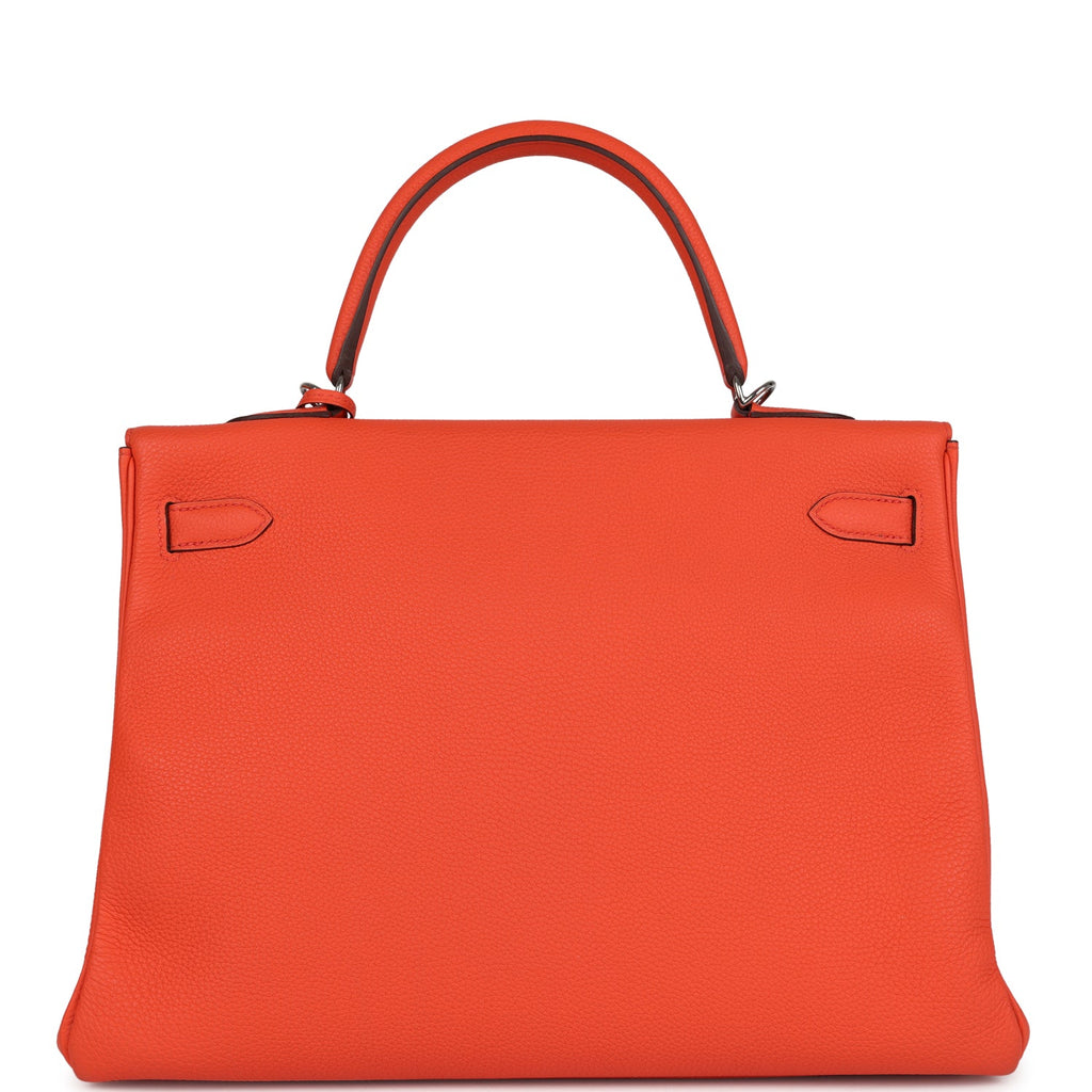 Kelly Retourne 35 Orange Poppy Togo Palladium Hardware Bag