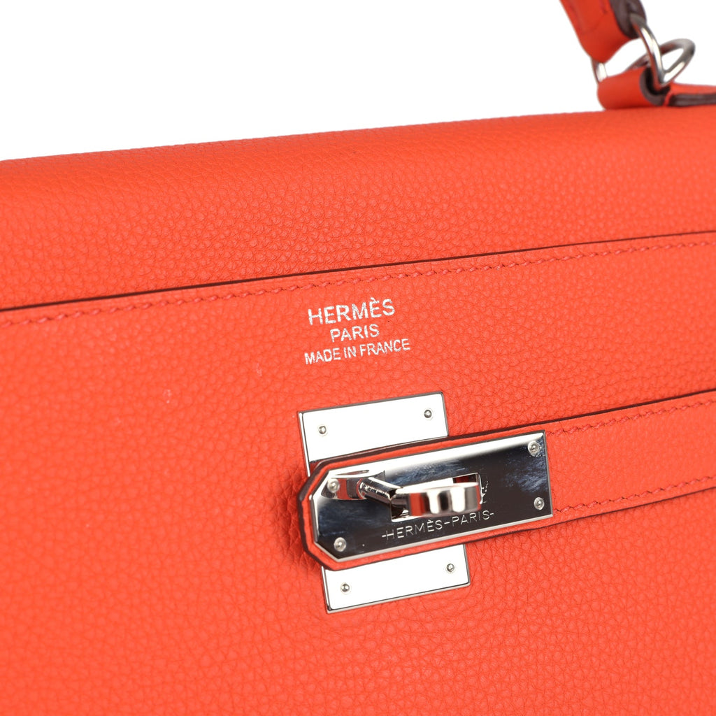 Kelly Retourne 35 Orange Poppy Togo Palladium Hardware Bag