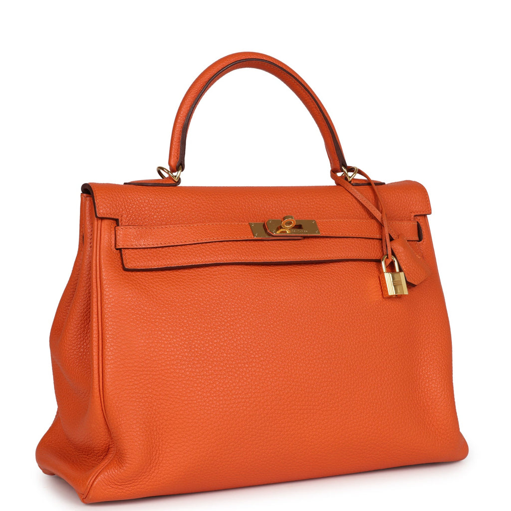 Kelly Retourne 35 Orange Togo Gold Hardware Bag