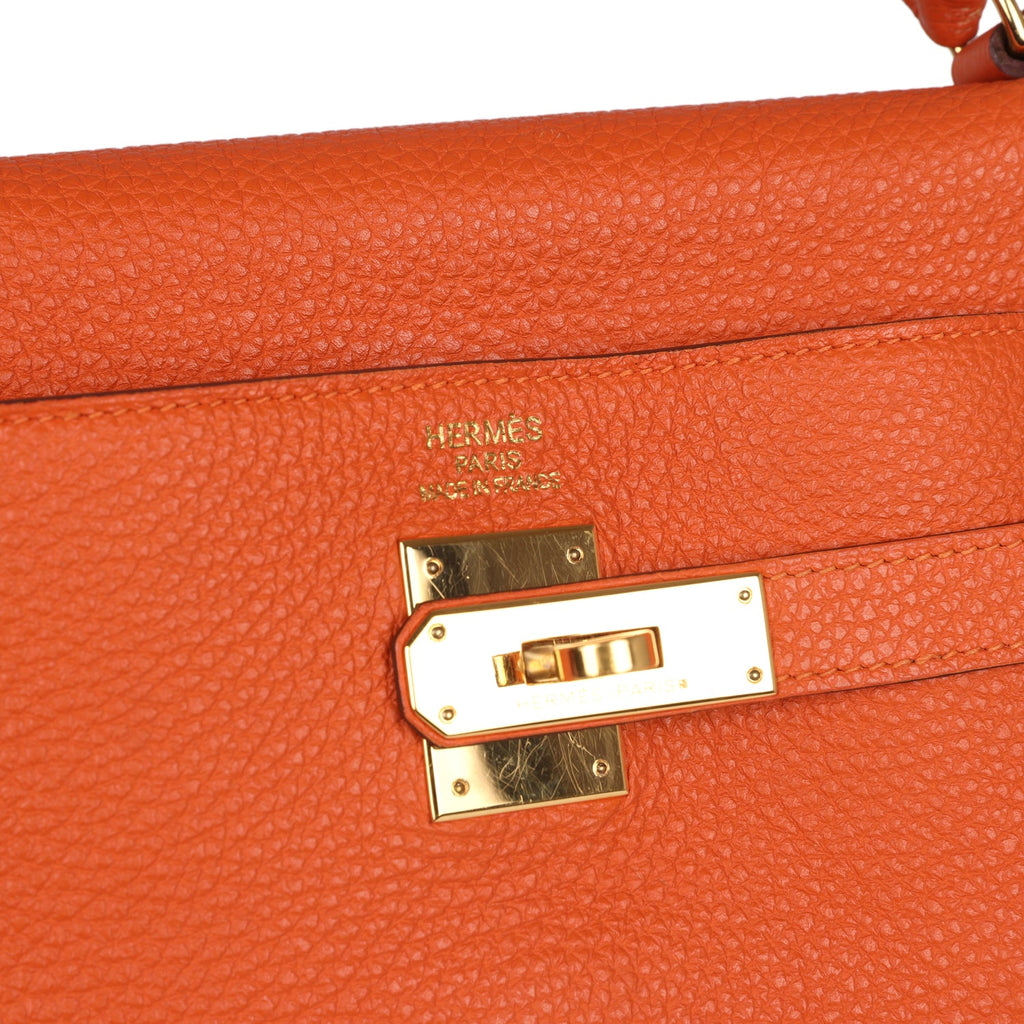 Kelly Retourne 35 Orange Togo Gold Hardware Bag