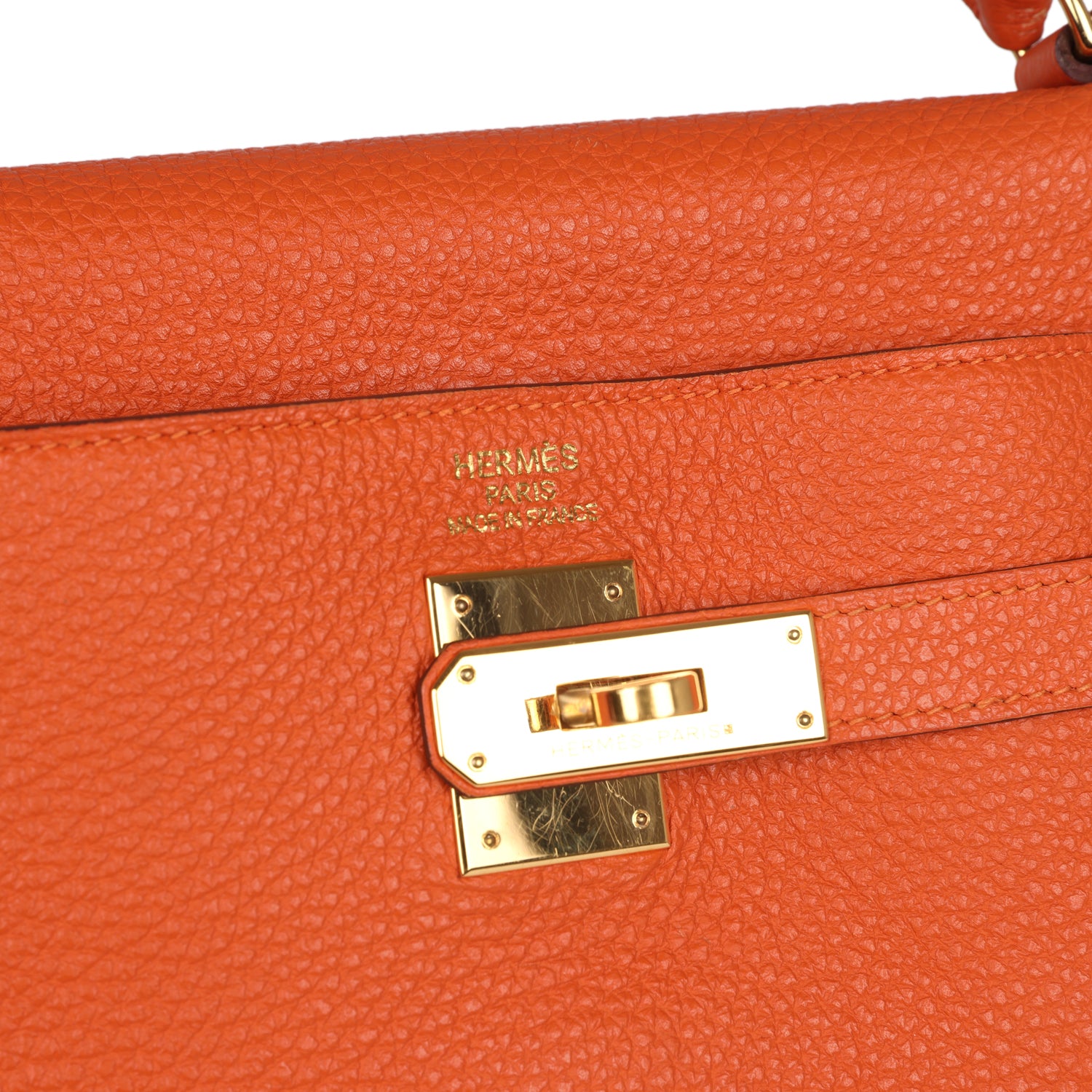 Kelly Retourne 35 Orange Togo Gold Hardware Bag