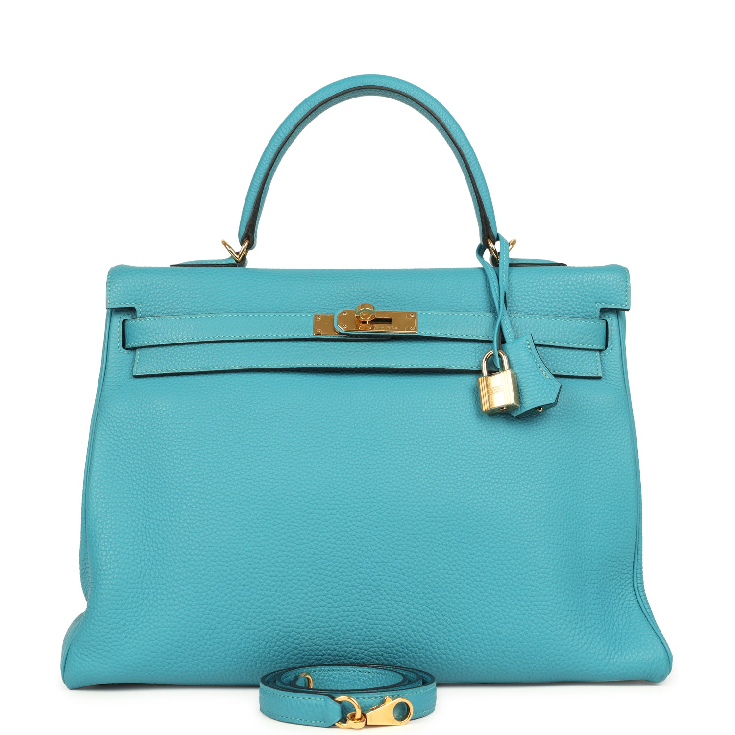 Kelly Retourne 35 Turquoise Togo Gold Hardware Bag
