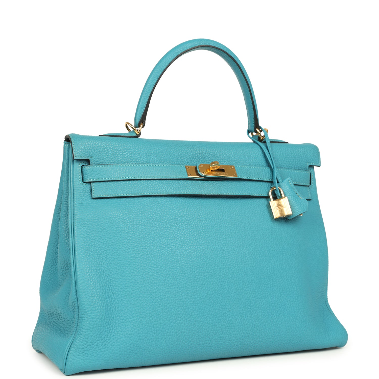 Kelly Retourne 35 Turquoise Togo Gold Hardware Bag