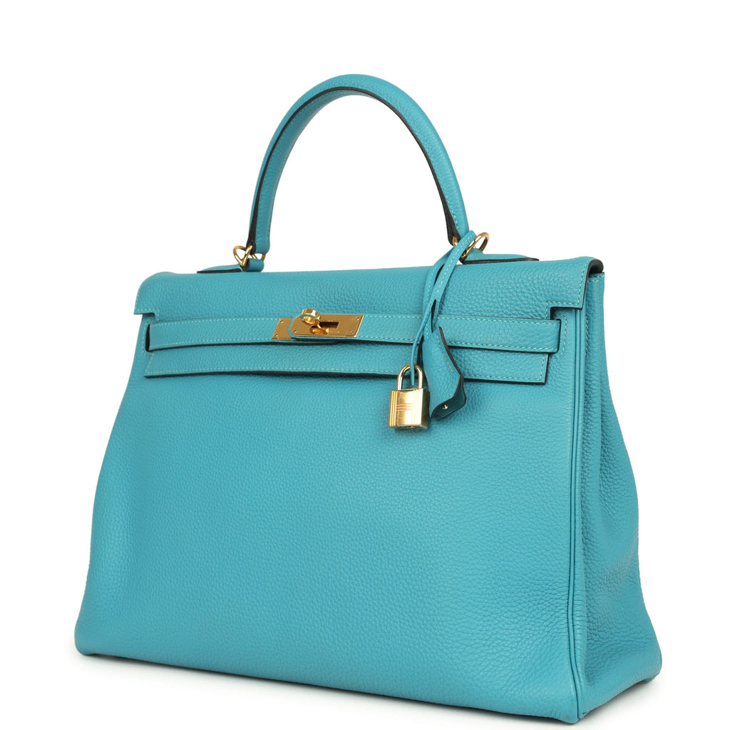 Kelly Retourne 35 Turquoise Togo Gold Hardware Bag