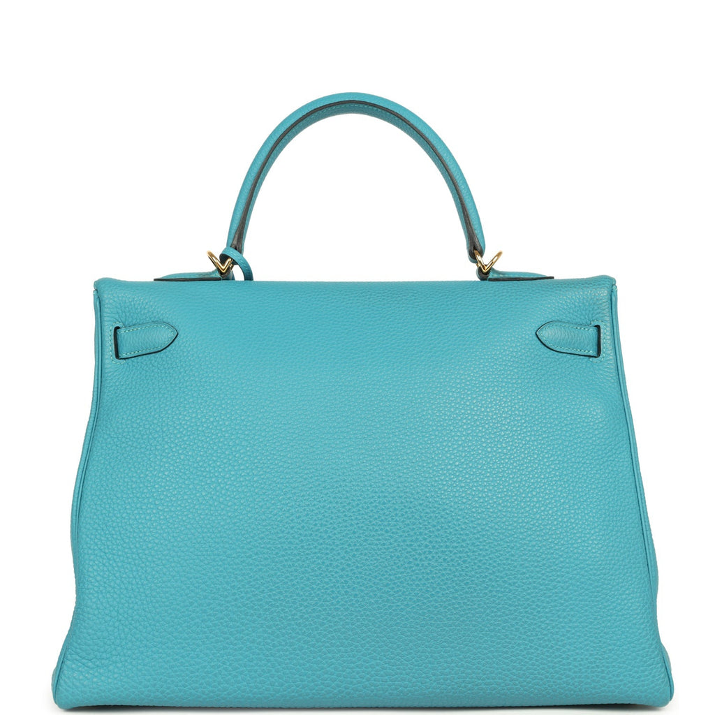 Kelly Retourne 35 Turquoise Togo Gold Hardware Bag