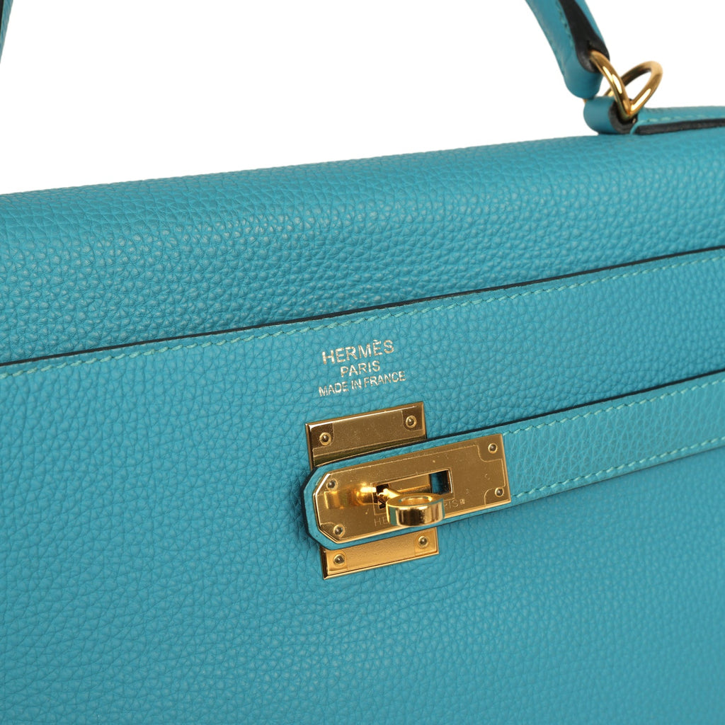 Kelly Retourne 35 Turquoise Togo Gold Hardware Bag