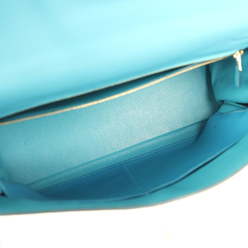 Kelly Retourne 35 Turquoise Togo Gold Hardware Bag