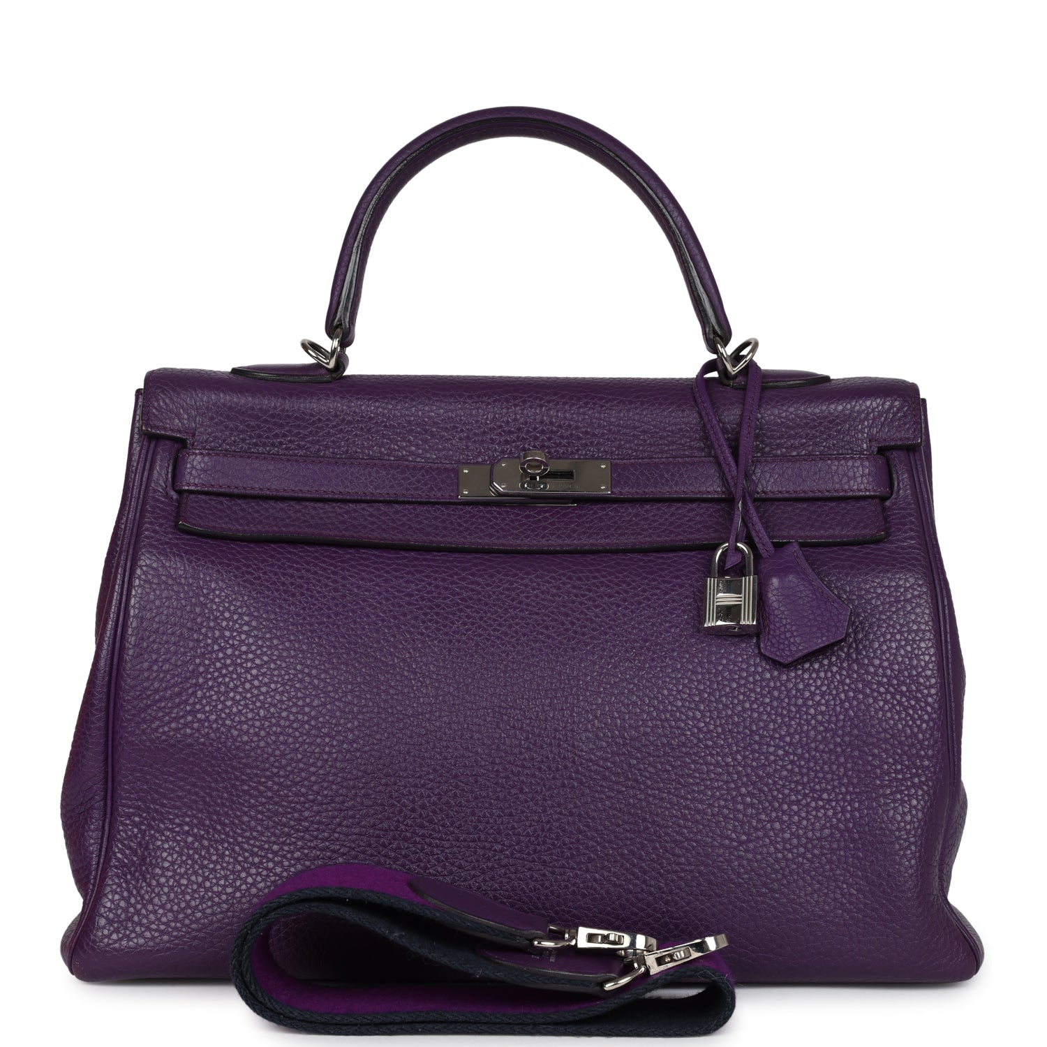 Kelly Retourne 35 Ultraviolet Clemence Palladium Hardware Bag