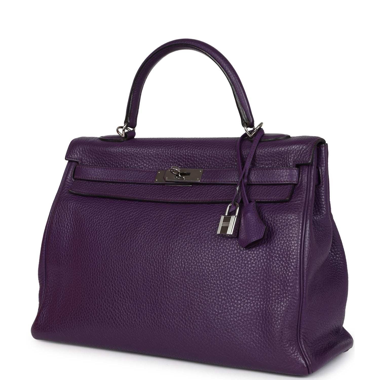 Kelly Retourne 35 Ultraviolet Clemence Palladium Hardware Bag