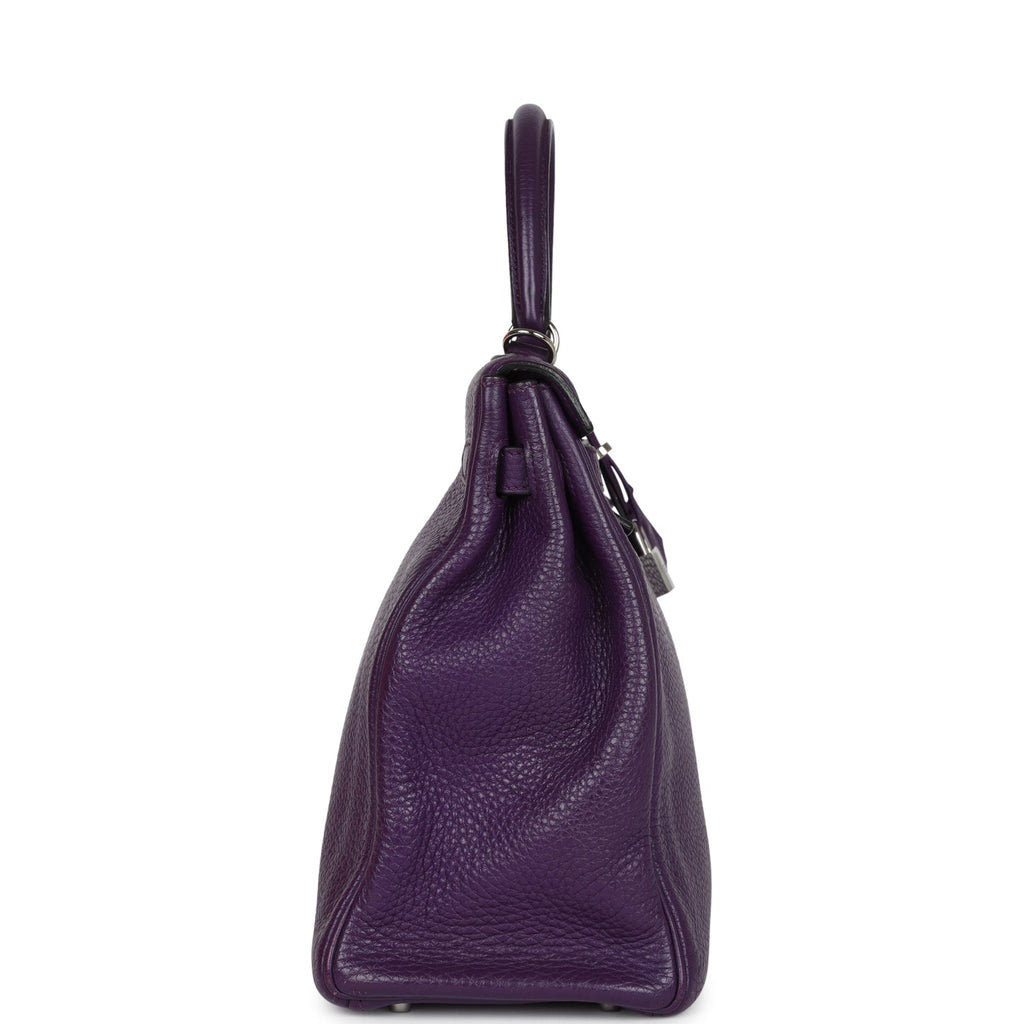 Kelly Retourne 35 Ultraviolet Clemence Palladium Hardware Bag