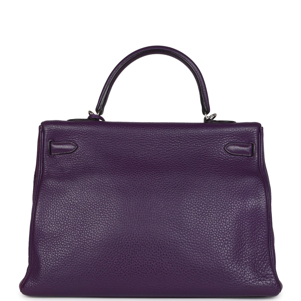 Kelly Retourne 35 Ultraviolet Clemence Palladium Hardware Bag