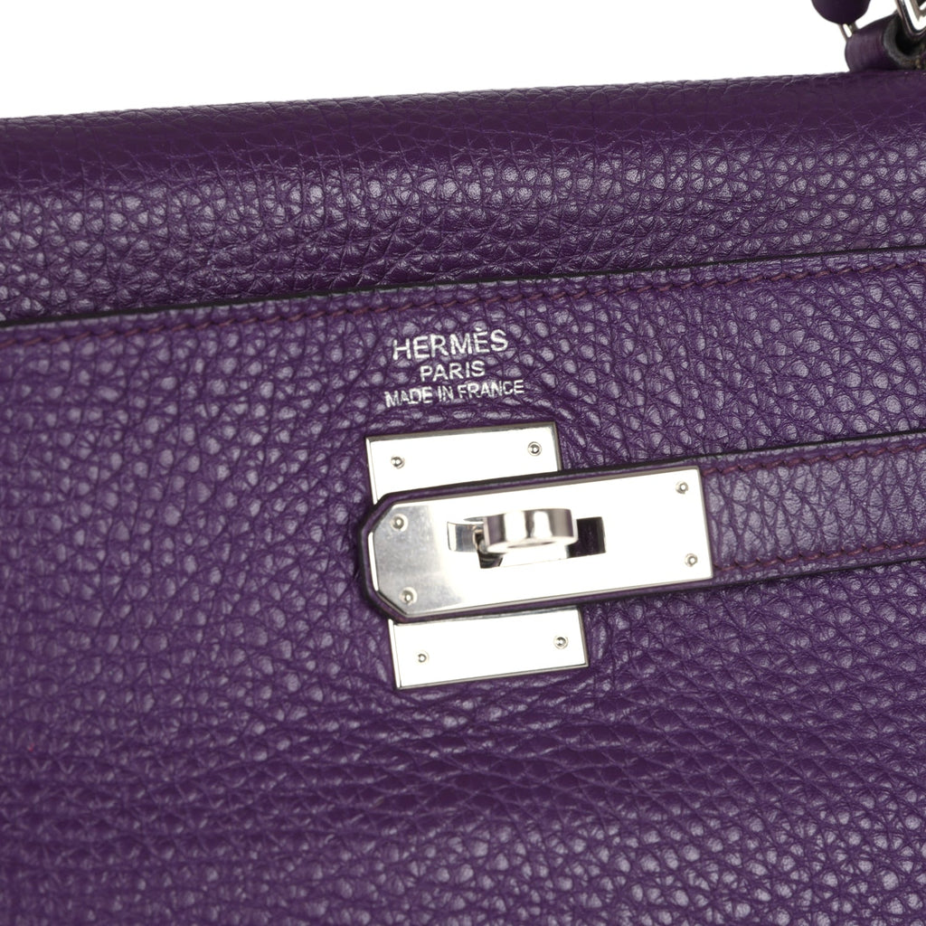 Kelly Retourne 35 Ultraviolet Clemence Palladium Hardware Bag