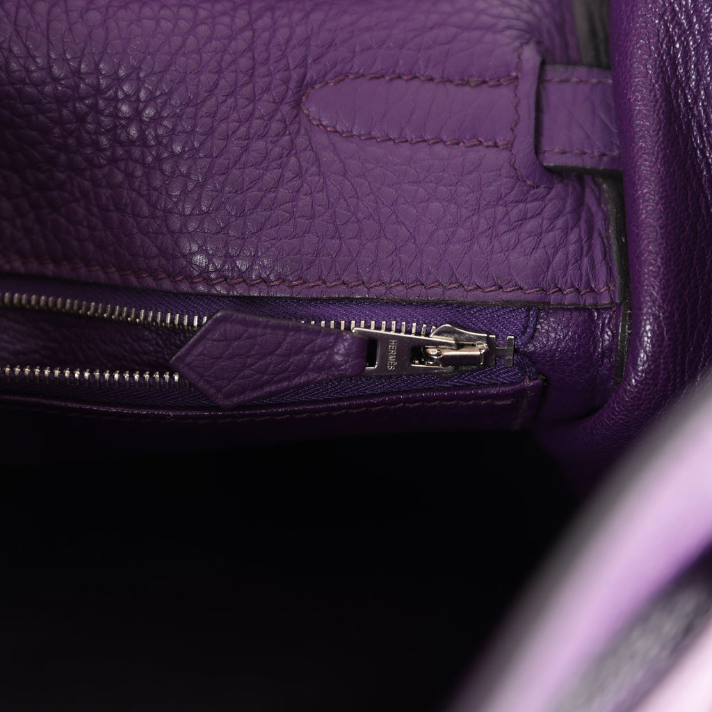 Kelly Retourne 35 Ultraviolet Clemence Palladium Hardware Bag